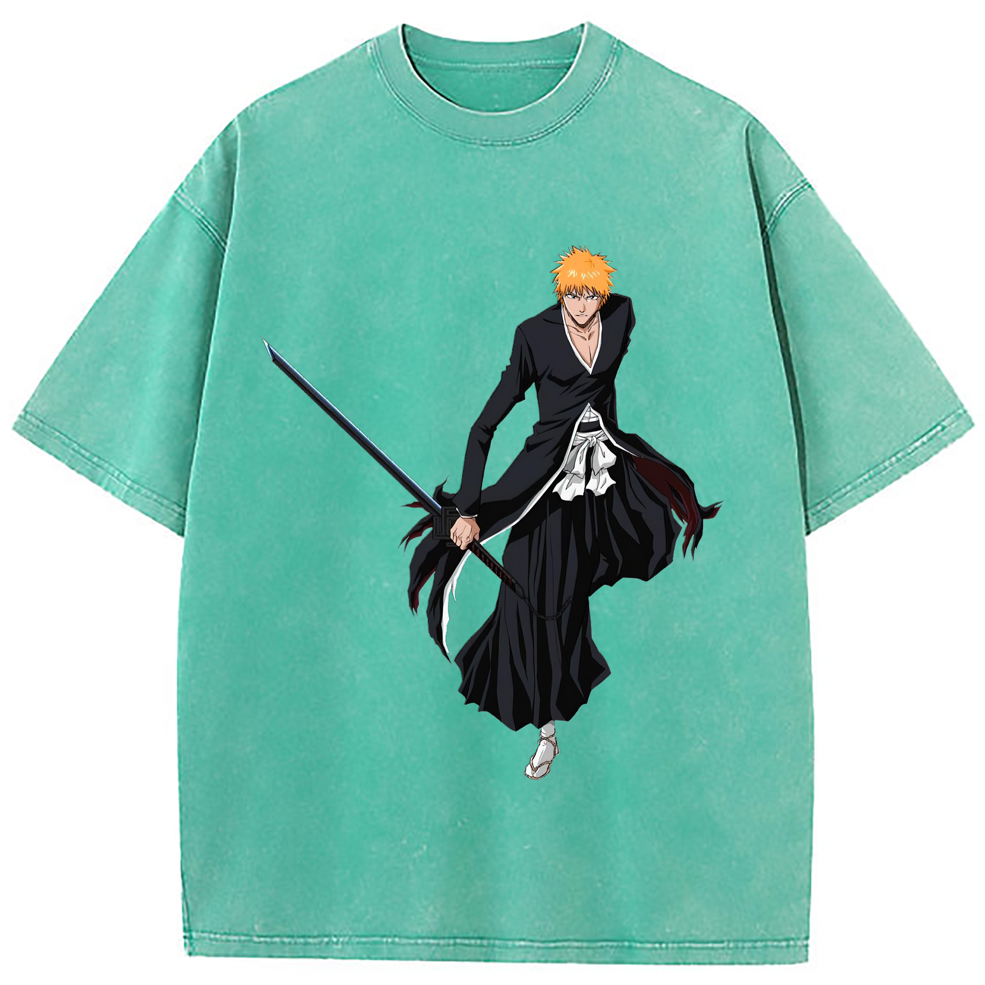 （画像用） ブリーチ 黒崎一護（くろさき いちご）BLEACH Kurosaki Ichigo 綿100% ヴィンテージ風 半袖Tシャツ（フロントプリント）